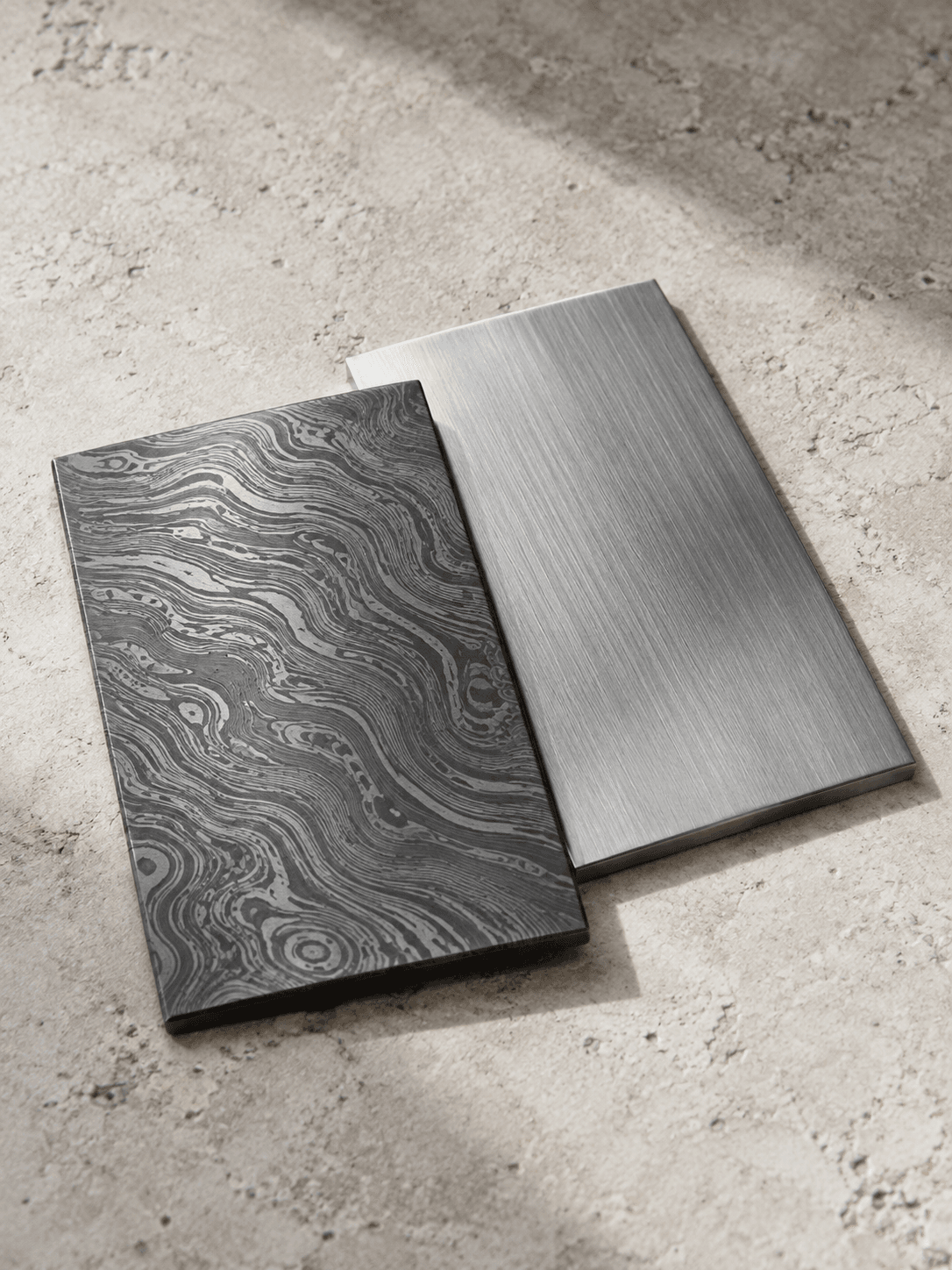 Metal samples with patterned and brushed surfaces