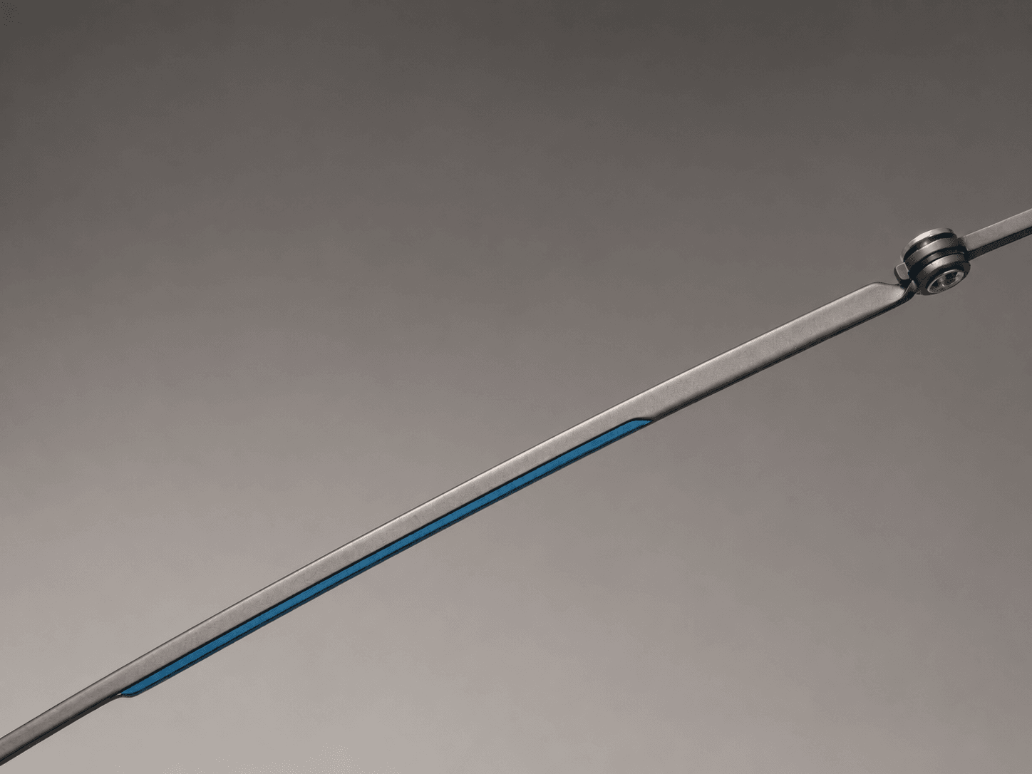 S-L7021 slim gunmetal-tone temple with a blue inset and circular hinge connection.