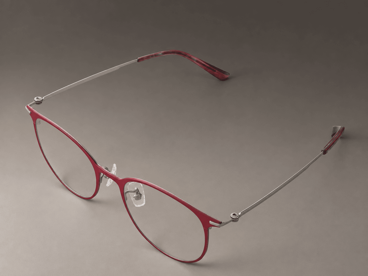 S-L7026 complete crimson soft-square titanium optical frame with slender silver-tone temples.