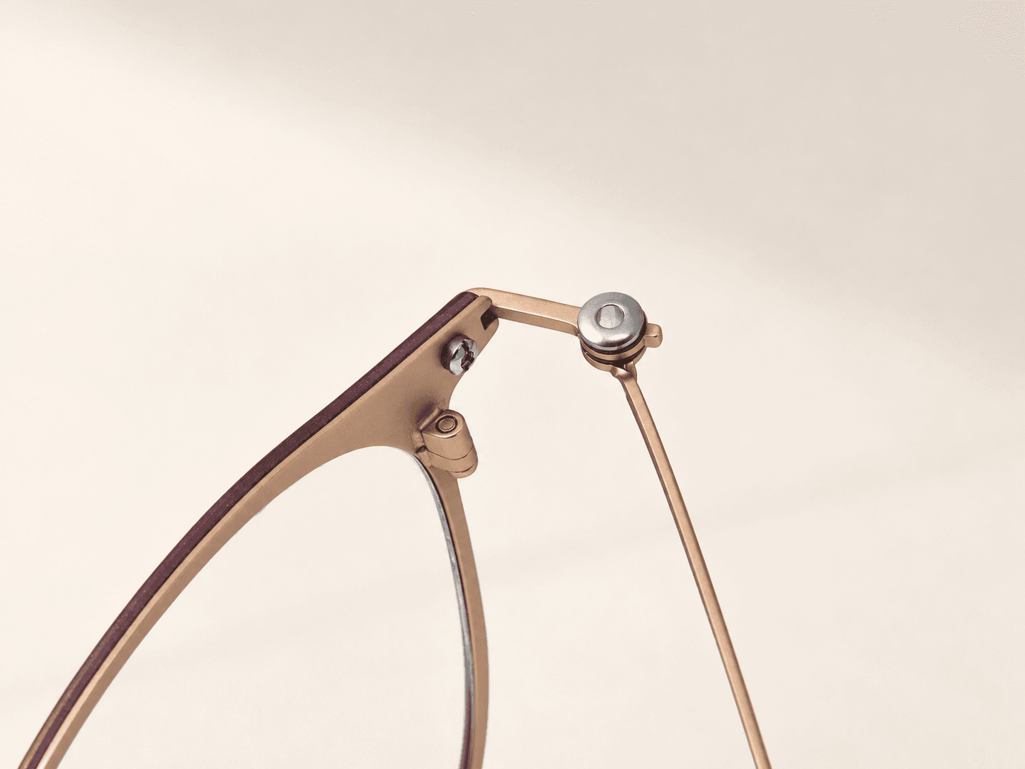 Opposite inner hinge and screw details on the S-L7019 two-tone titanium optical frame.