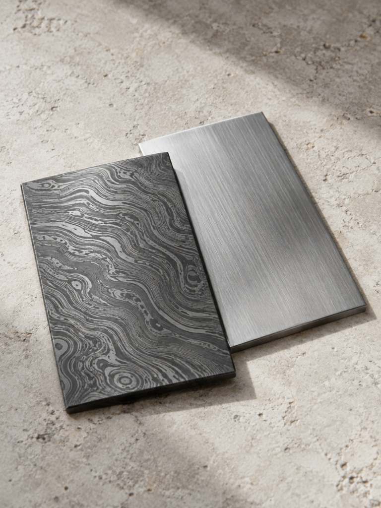 Metal samples with patterned and brushed surfaces